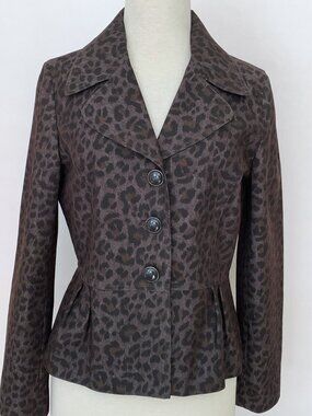 Light Brown Leopard Print Denim Peplum Jacket | Size Medium